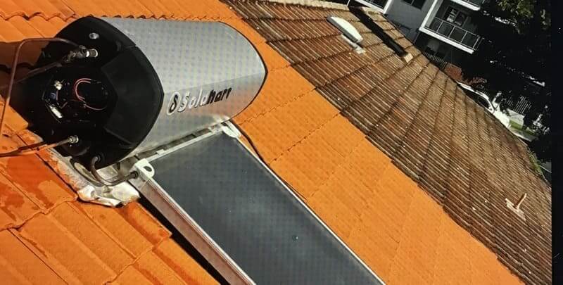 Solahart solar hot water system on roof